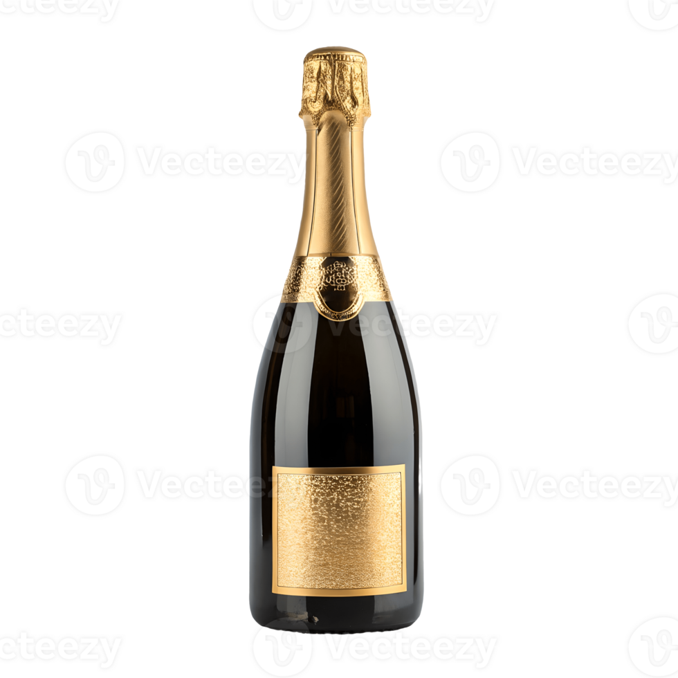 Elegant Sparkling Wine Golden Champagne Bottle Isolated for Celebrations, Luxury Events and Festive Occasions on white backdrop Transparent Background png