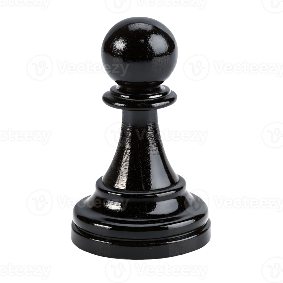 Glossy Black Wooden Pawn Chess Piece on, Single Object Studio Shot, Strategy Game Piece Transparent Background png