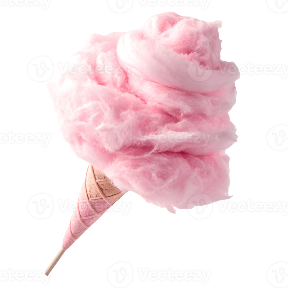 Pink Cotton Candy Delight Fluffy Sweet Treat in a Wafer Cone, , Perfect Dessert for Summer Fun Transparent Background png