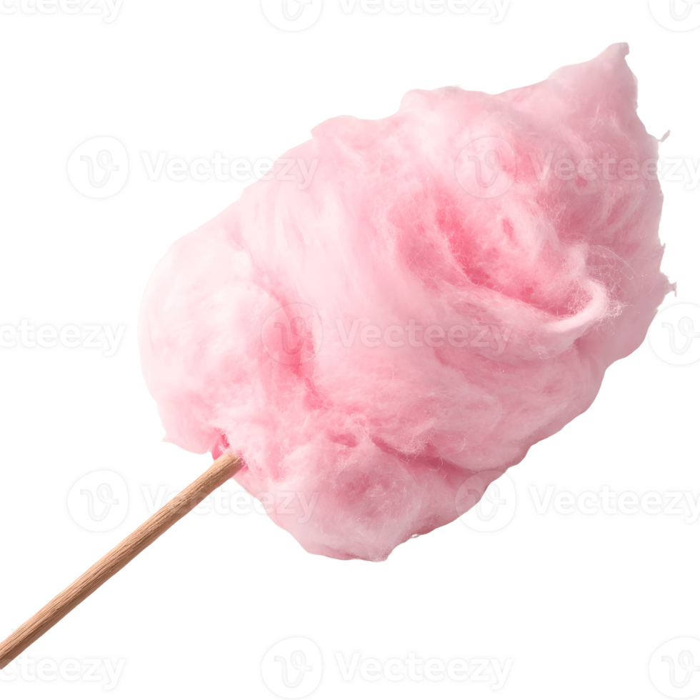 Pink Cotton Candy Delight Fluffy Sweet Treat on a Wooden Stick, , Carnival Fair Food Transparent Background png