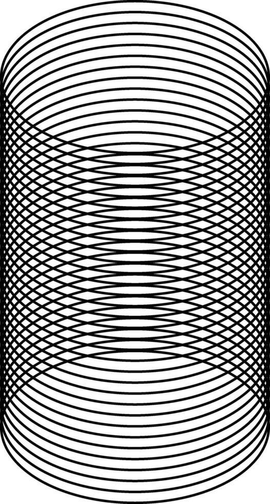 Abstract cylinder formed by intersecting black elliptical rings on white background vector