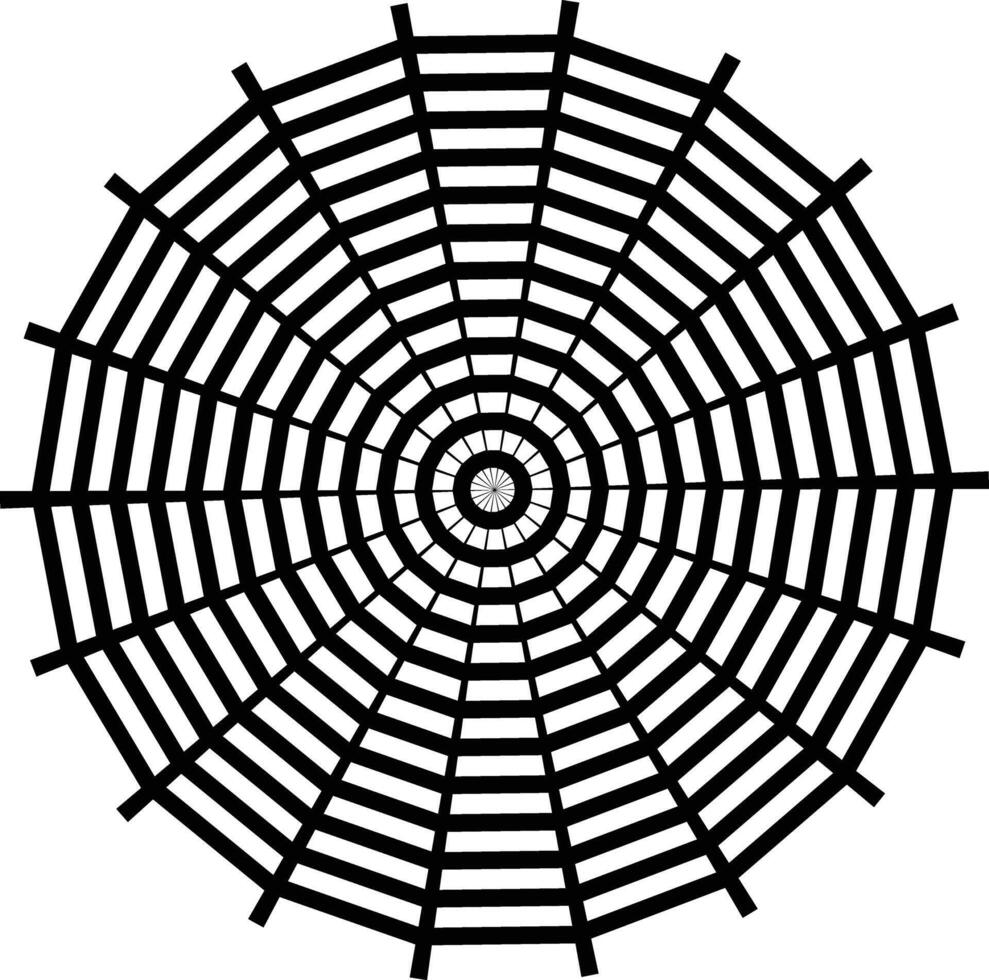 Abstract black and white radial geometric pattern with concentric lines and spokes vector