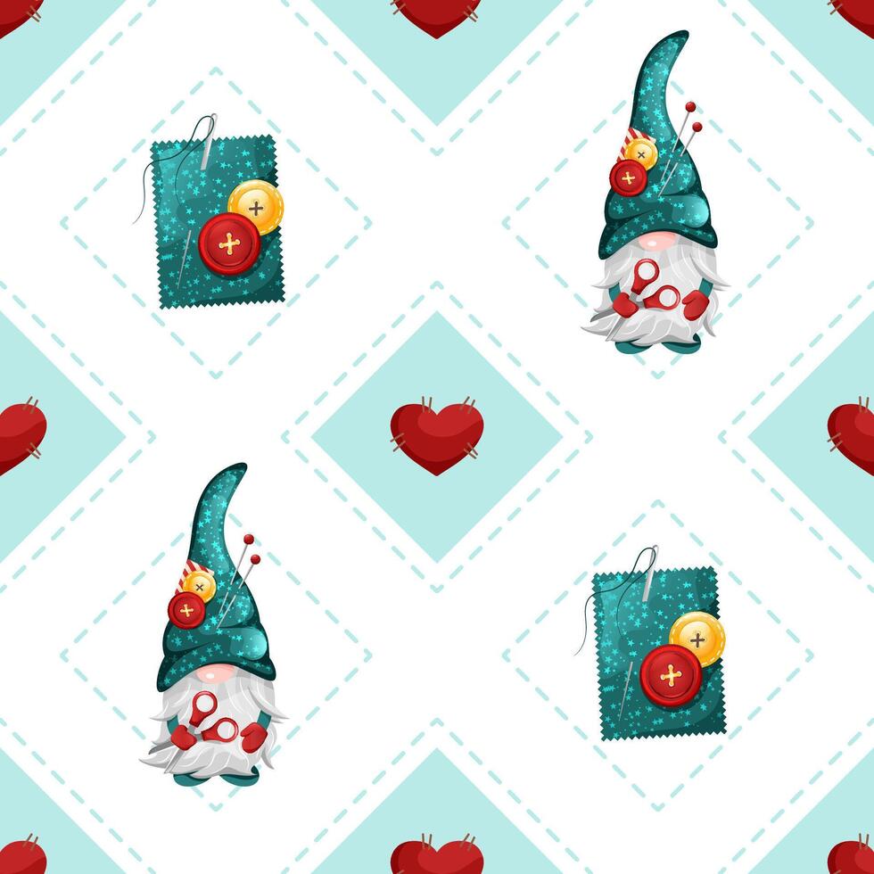 Gnome pattern with buttons and hearts vector