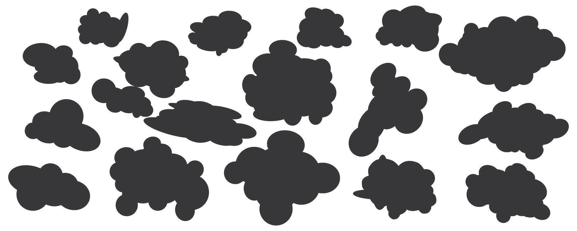 Set of black clouds isolated on a white background illustration. vector