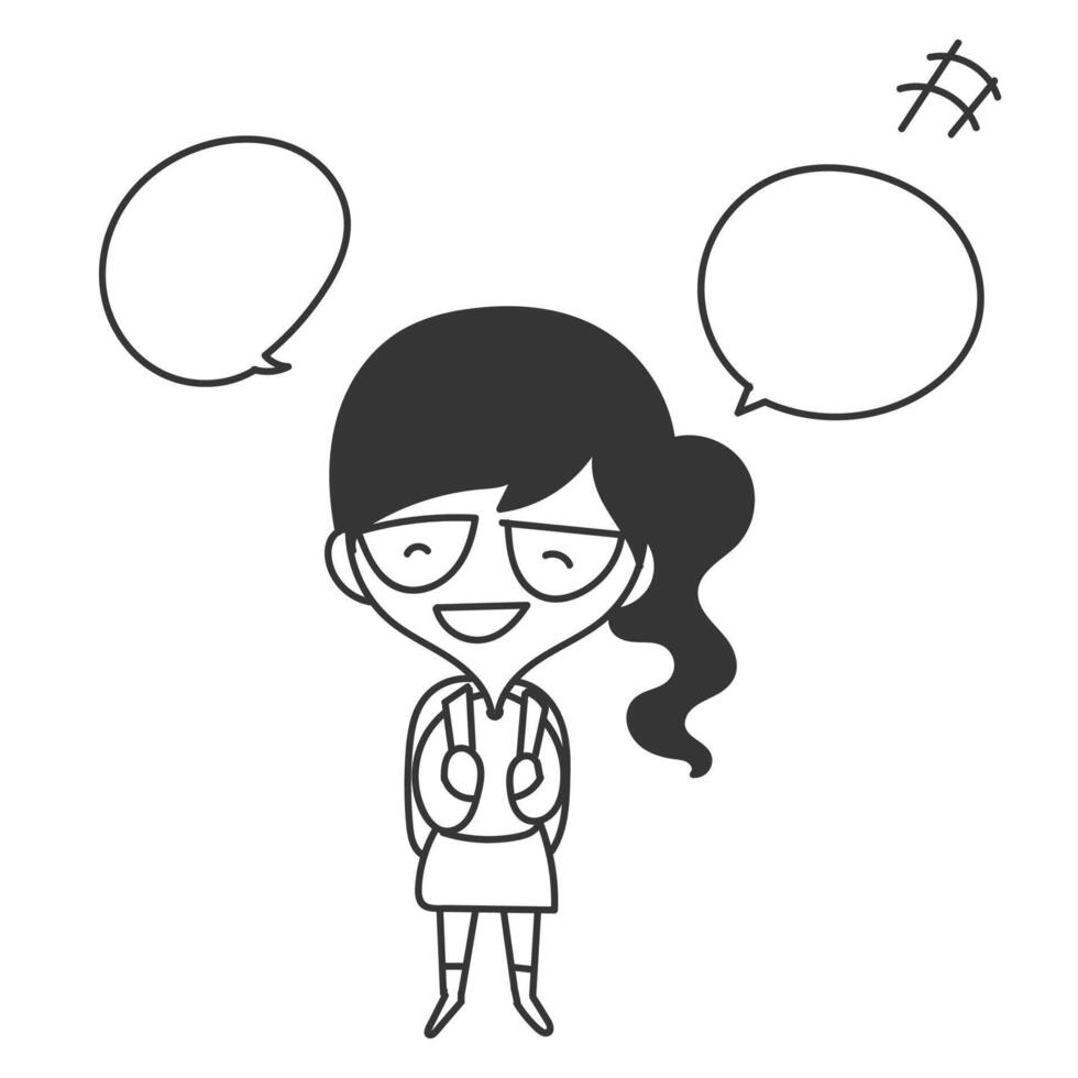cartoon girl with speech bubbles on her head vector