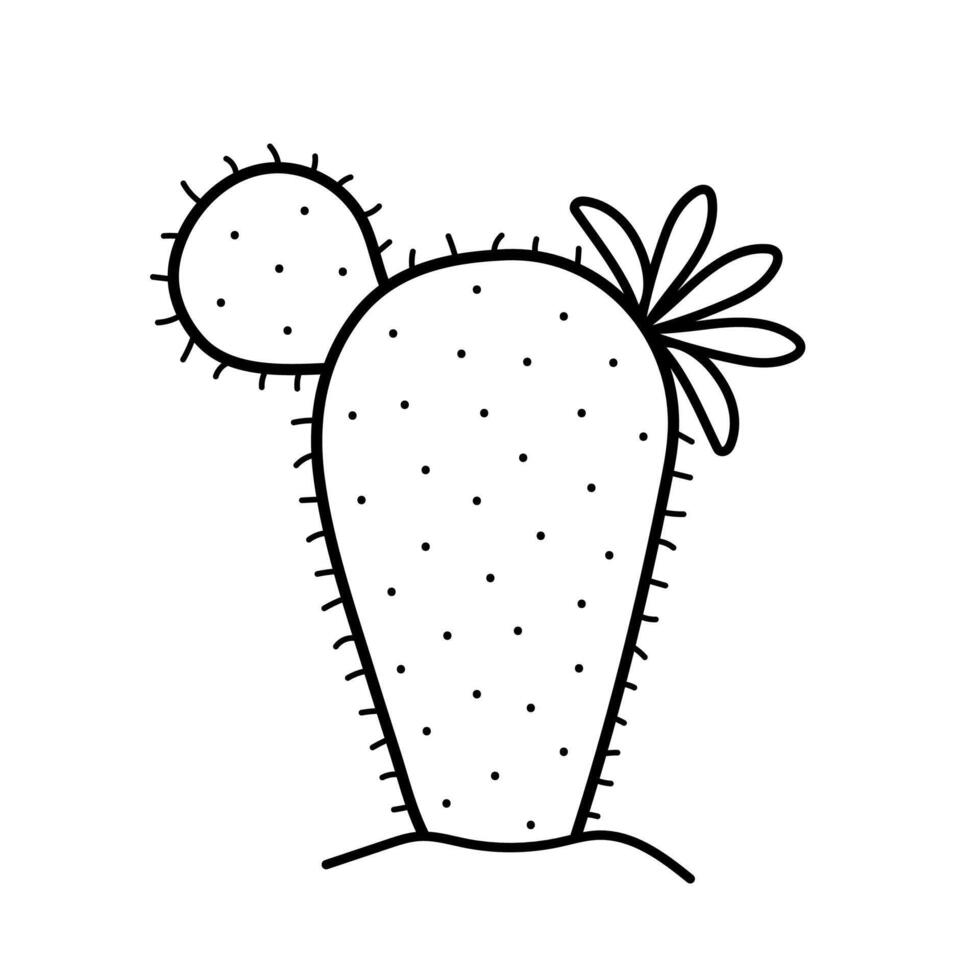 Cute cactus with flower. Hand drawn prickly plant in doodle sketch style. illustration isolated on white background. vector