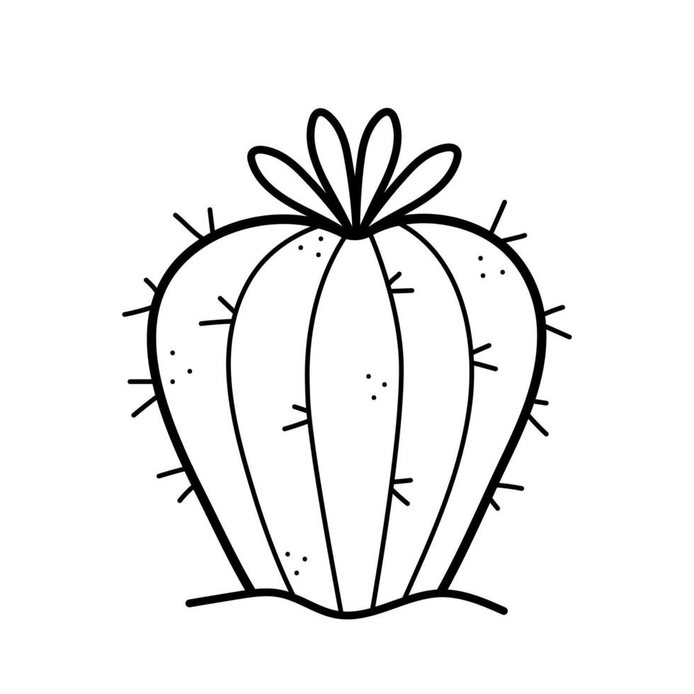 Cactus with flower. Hand drawn icon of prickly plant in sketch doodle style. Isolated illustration. vector