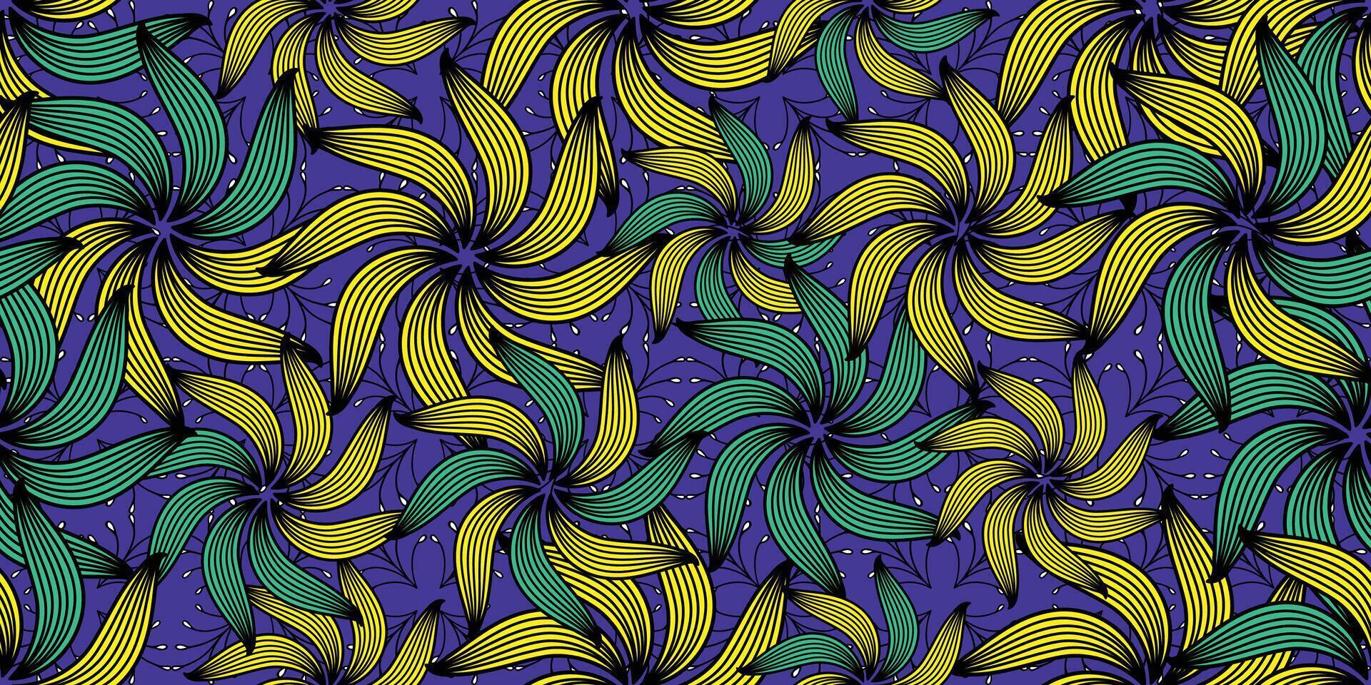 African ethnic traditional, Blue pattern. seamless beautiful Kitenge, chitenge, dutch wax style. fashion design in colorful. botanical abstract motif. yellow floral Ankara prints, African wax prints. vector