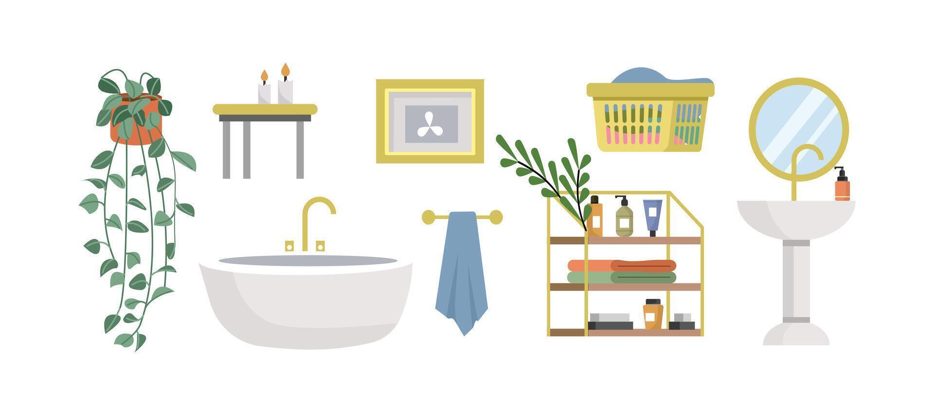 Modern bathroom decor with plants and accessories vector