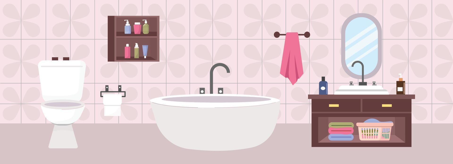 Modern bathroom with bathtub and fixtures vector