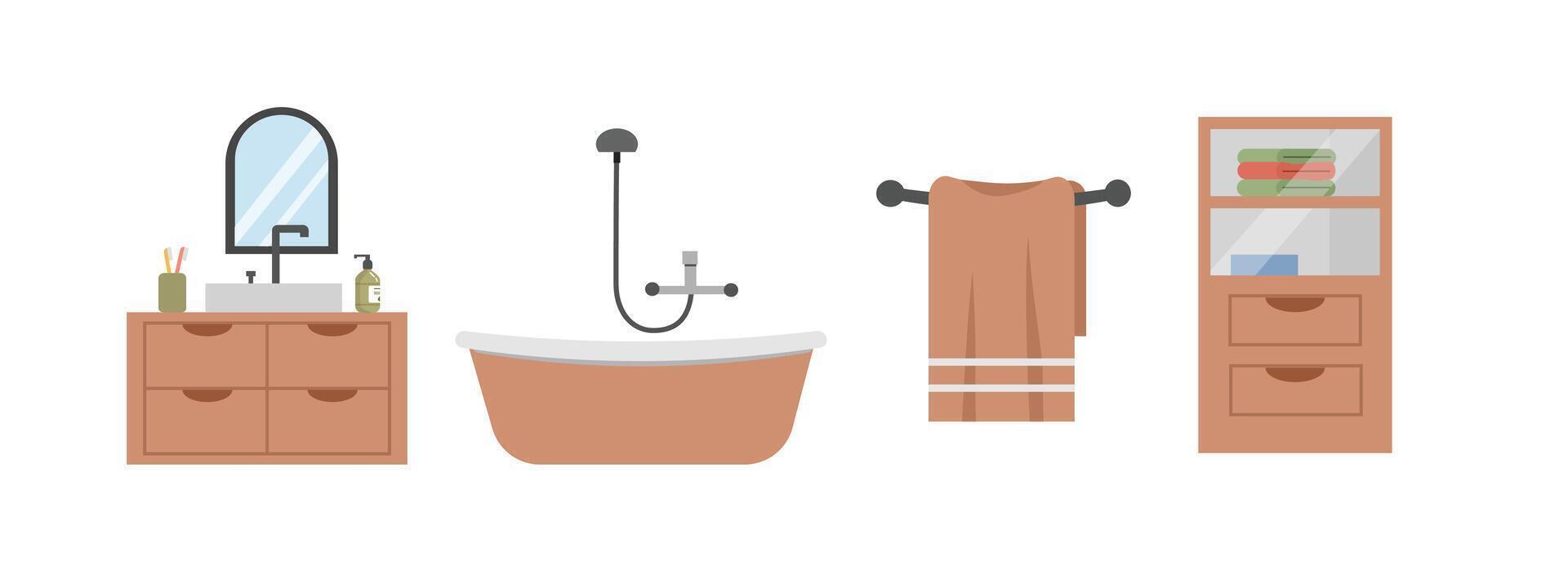 Set of bathroom furniture. Bathroom clipart. Toilet object. Toilet icon. vector