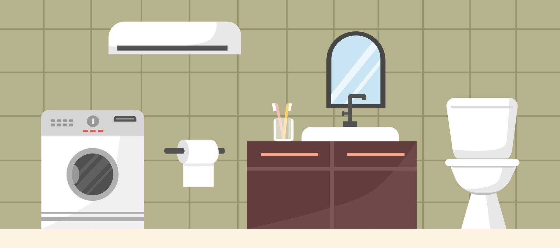 Toilet illustration. Home bathroom. Lavatory room. WC. Hotel restroom. Paper toilet. Laundry room. Washing machine. vector