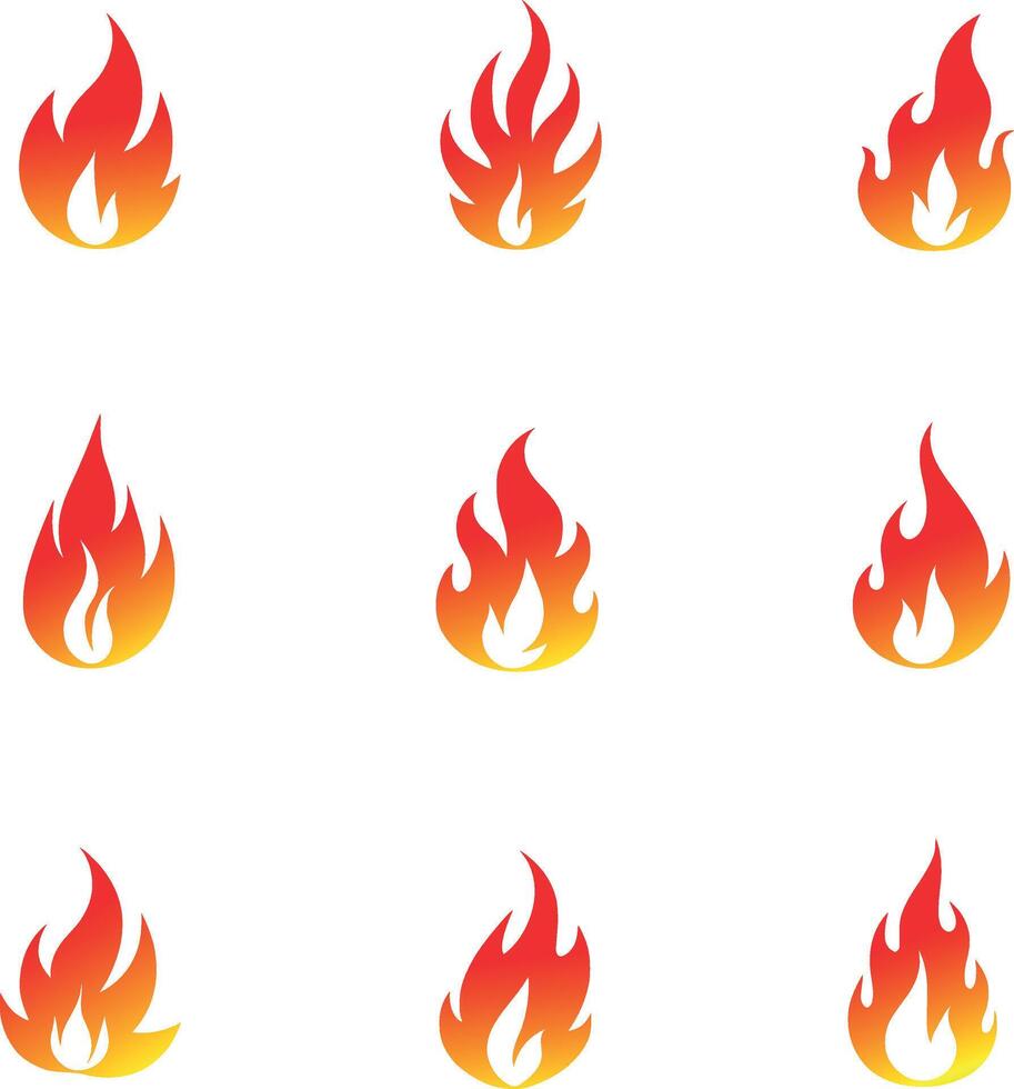 Collection of stylized flame icons with gradient colors isolated on white background vector
