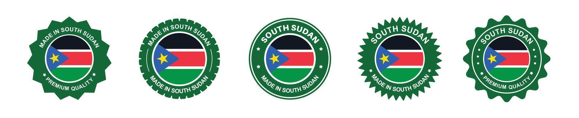 south sudan product label set. south sudan flag, premium made in south sudan. Labels, seals, stamps, flags, icons vector