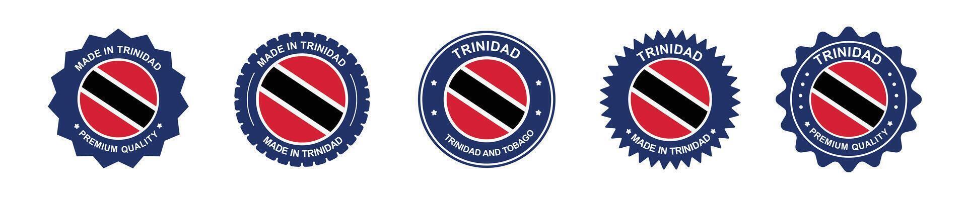 trinidad product labels set. trinidad flag, premium made in trinidad. Labels, seals, stamps, flags, icons vector