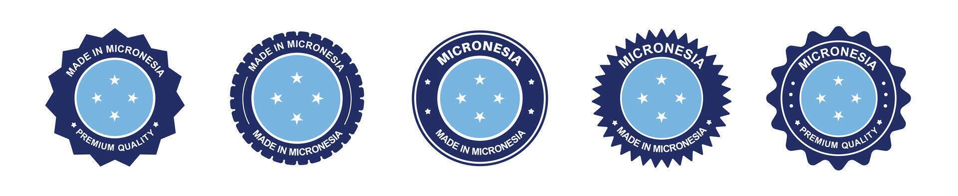 micronesia product label set. micronesia flag, premium made in micronesia . Labels, seals, stamps, flags, icons vector