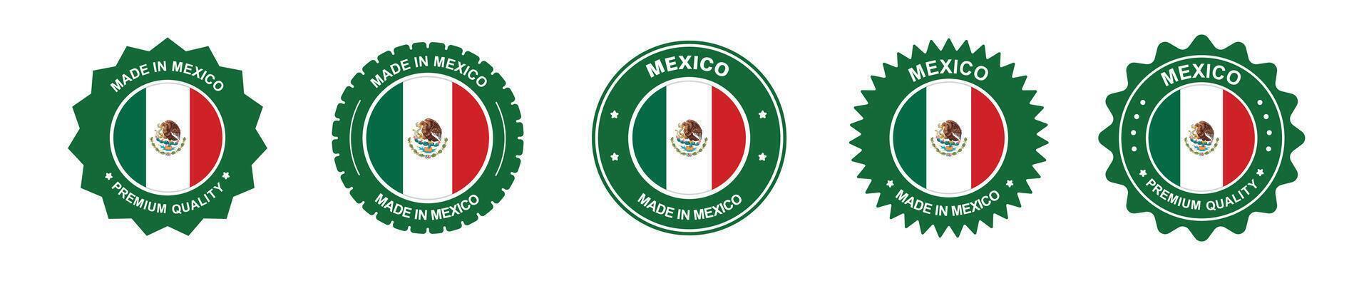 mexico product labels set. mexico flag, premium made in mexico . Labels, seals, stamps, flags, icons vector