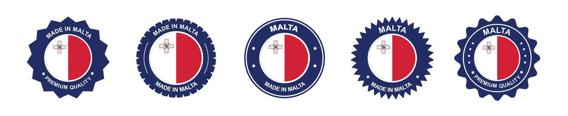 malta product label set. malta flag, premium made in malta . Labels, seals, stamps, flags, icons vector