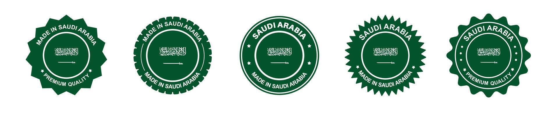 saudi arabia product label set. saudi arabia flag, premium made in saudi arabia. Labels, seals, stamps, flags, icons vector