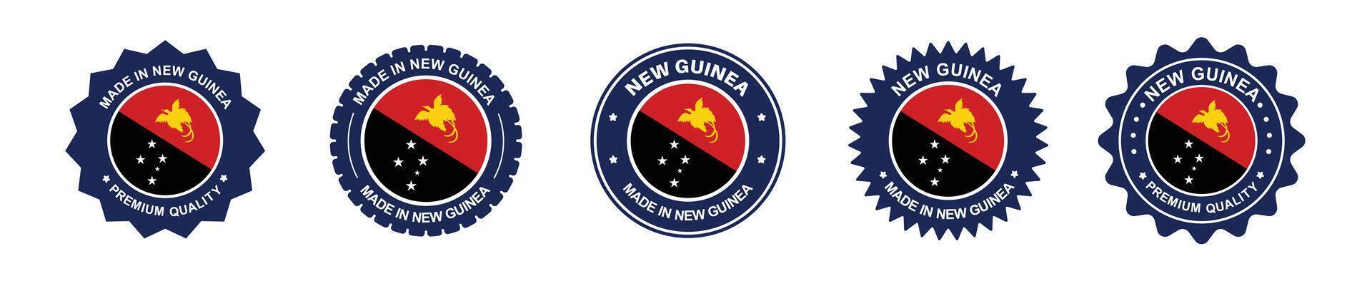 papua new guinea product label set. papua new guinea flag, premium made in papua new guinea. Labels, seals, stamps, flags, icons vector