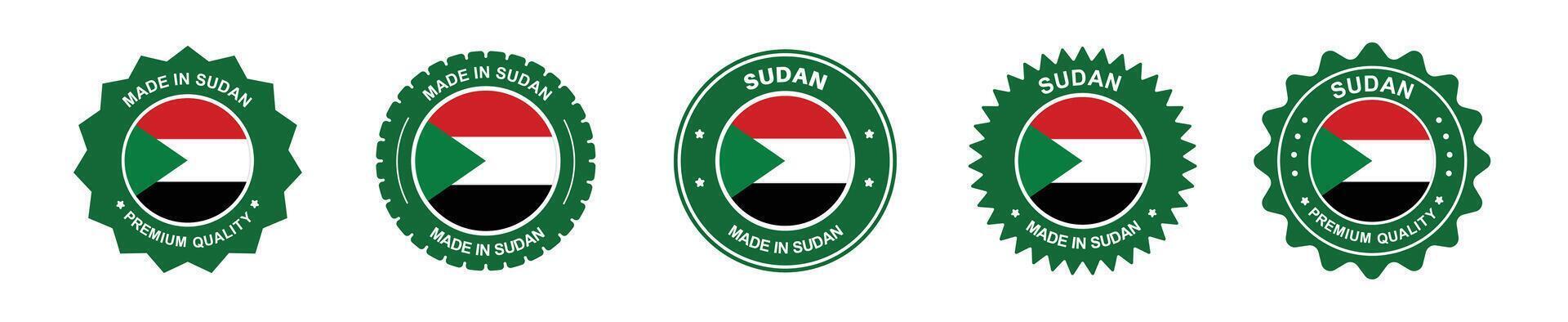 Sudan product label set. Sudan flag, premium made in Sudan. Labels, seals, stamps, flags, icons vector