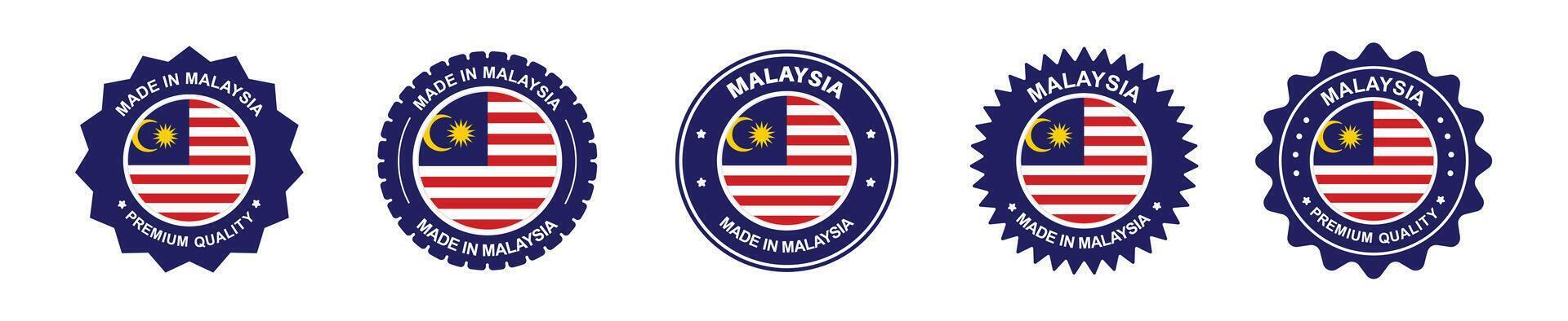 malaysia product labels set. Malaysia flag, premium made in Malaysia. Labels, seals, stamps, flags, icons vector