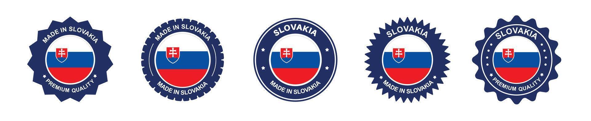 slovakia product label set. slovakia flag, premium made in slovakia . Labels, seals, stamps, flags, icons vector