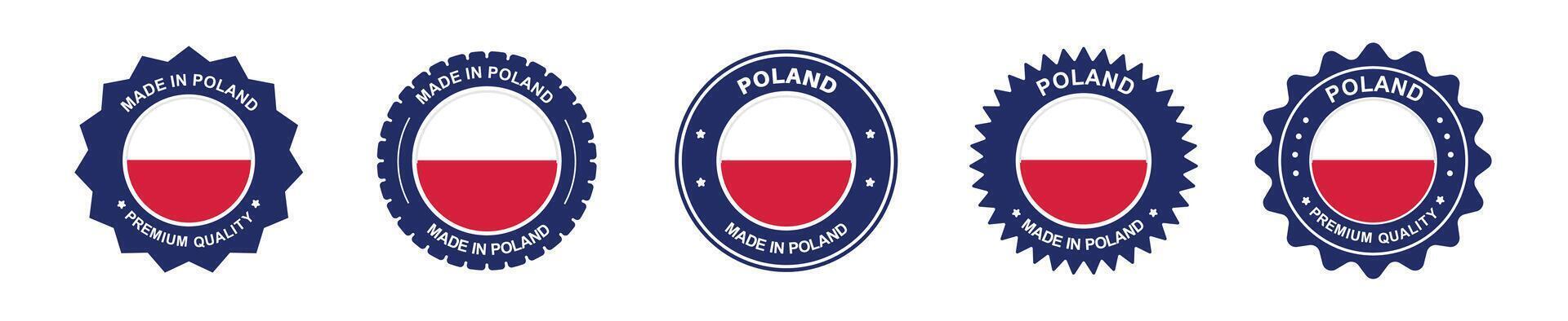 poland product label set. poland flag, premium made in poland . Labels, seals, stamps, flags, icons vector