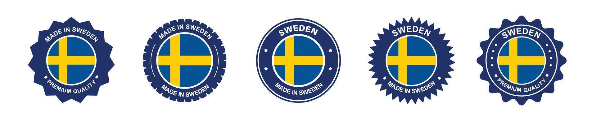 sweden product label set. sweden flag, premium made in sweden . Labels, seals, stamps, flags, icons vector