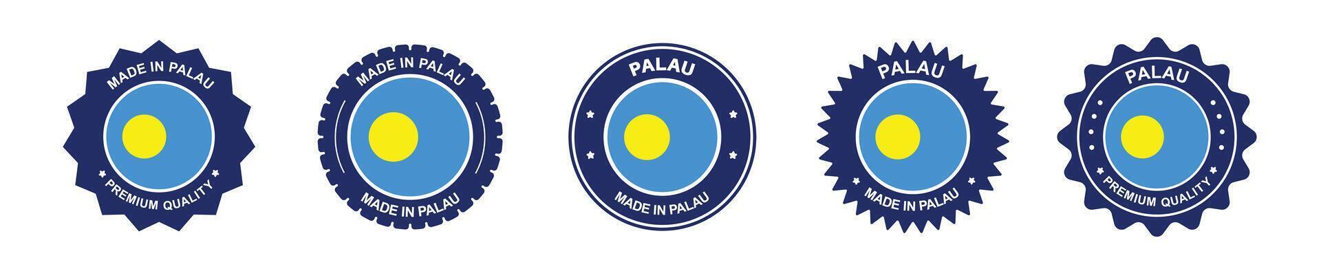 palau product label set. palau flag, premium made in palau . Labels, seals, stamps, flags, icons vector