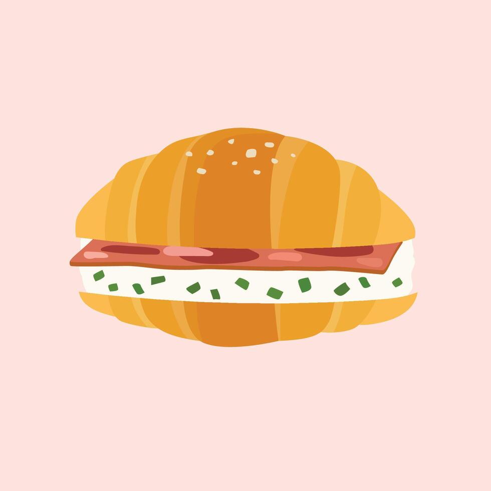 Shio pan Japanese salted roll bread with cream cheese and bacon vector