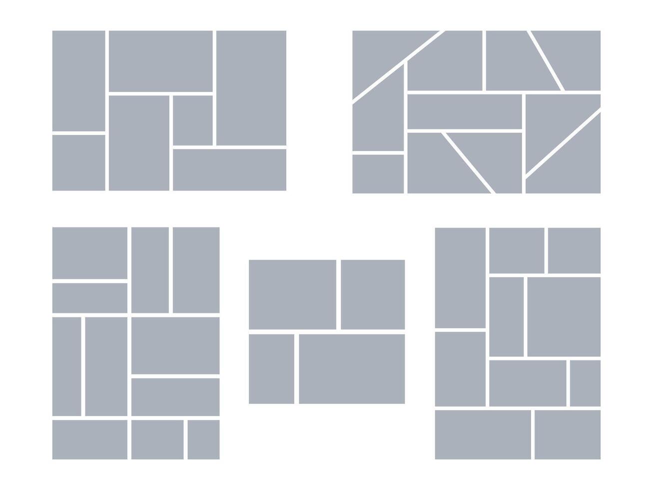 Frame and photo mosaic layout with template for moodboard, collage, and image display. Use as a background board or album page with clean rectangle shape. Great for comic or manga design. vector