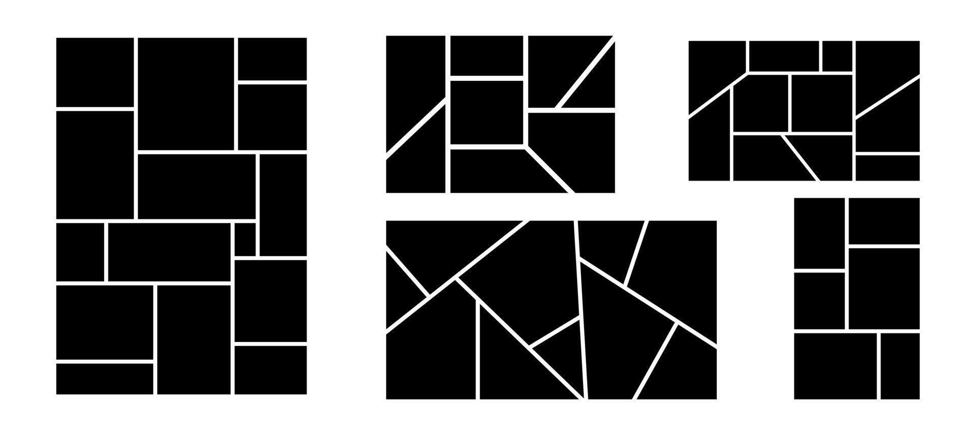 Frame layout for photo and brand grid with card illustration in black. This mosaic template works for moodboard or collage picture in a minimal design. vector