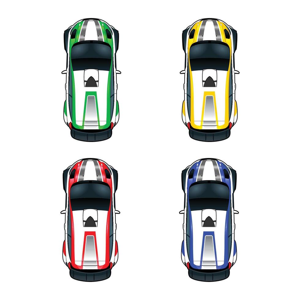 Top view of four vibrant sports cars vector