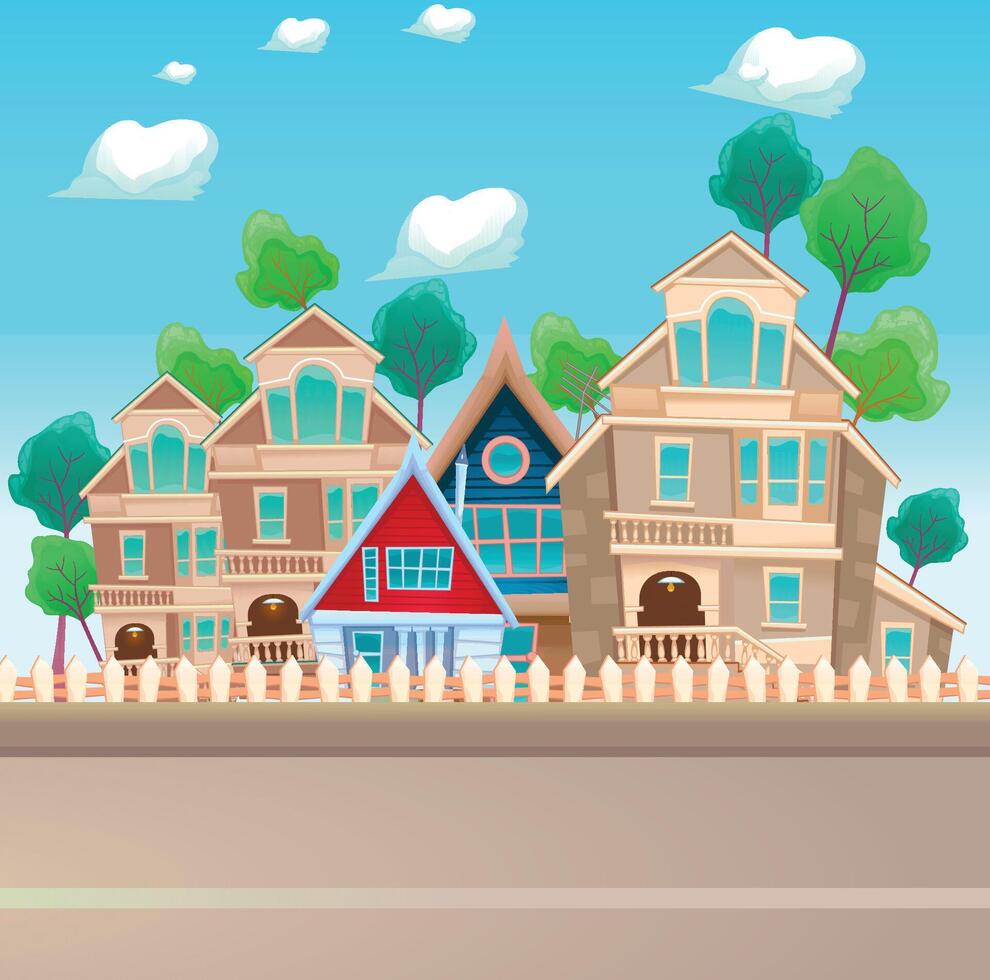 colorful houses and trees vector