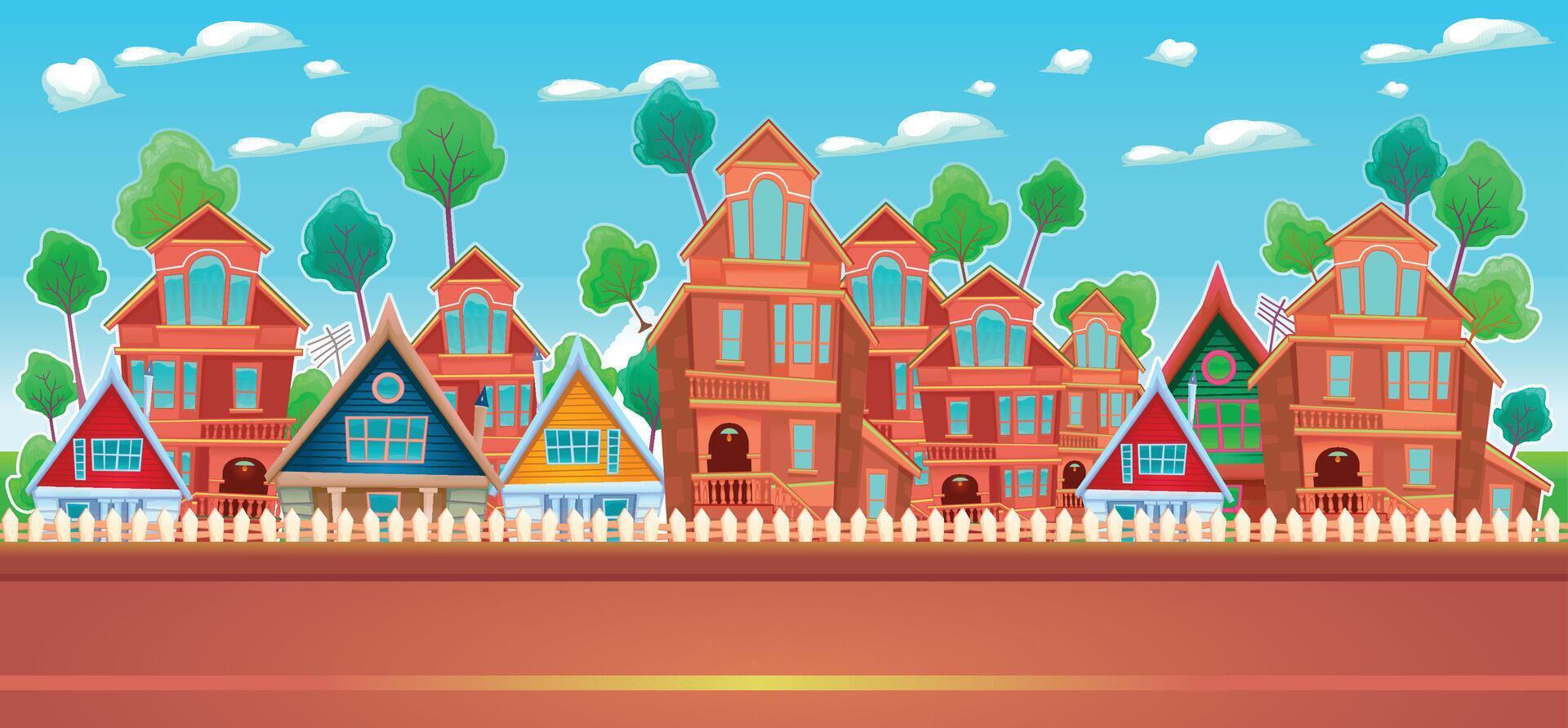 Colorful cartoon houses with trees vector