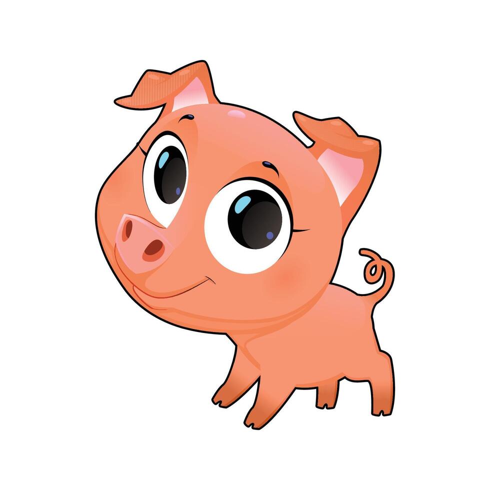 Happy Big-Eyed Pink Piglet vector