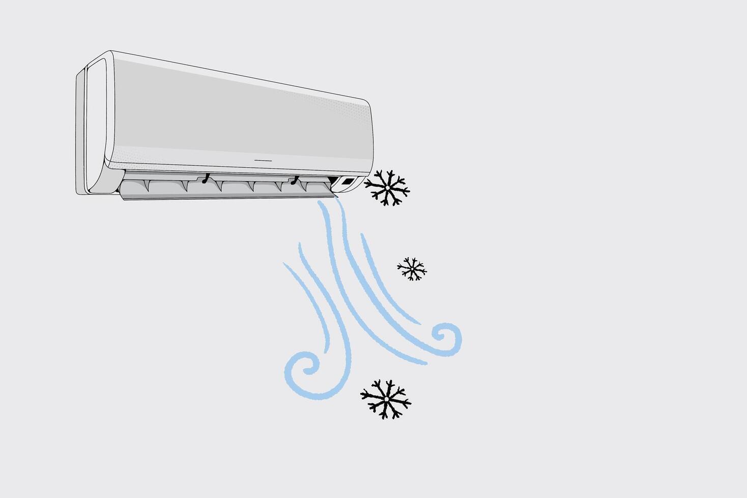 Air conditioner with cold wind waves, conditioning off and on regime for home and office, electronic modern appliance for controlling temperature and climate in room, realistic 3d vector