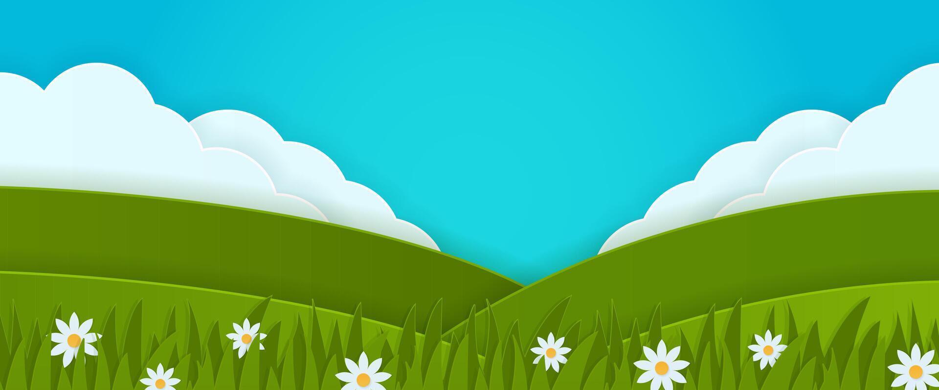 Spring landscape with flowers and hills vector