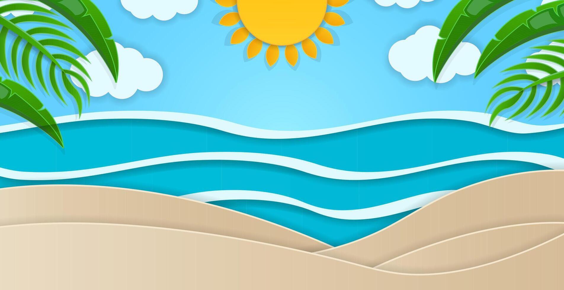 Beach scene with sun and waves vector