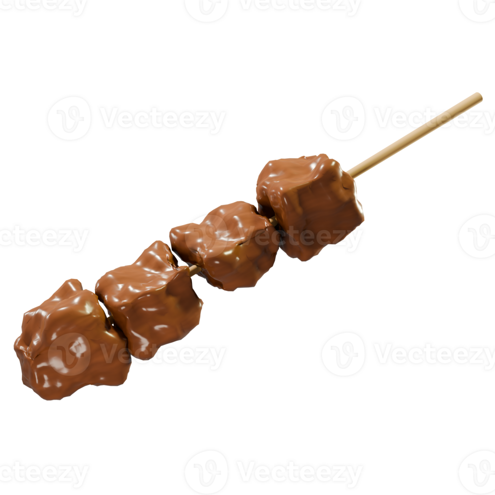 3D Single Skewer of Satay Tahu with Chocolate Sauce png