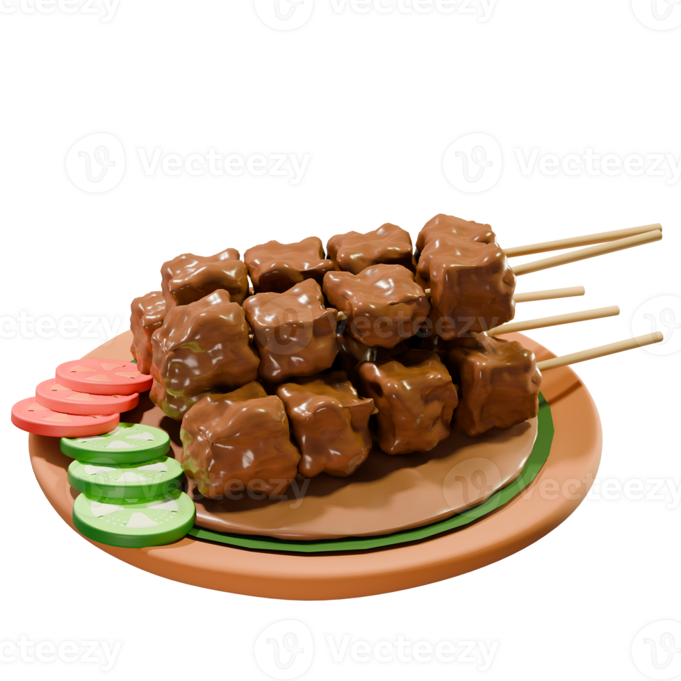 3D Satay Tahu with Green and Red Garnishes png
