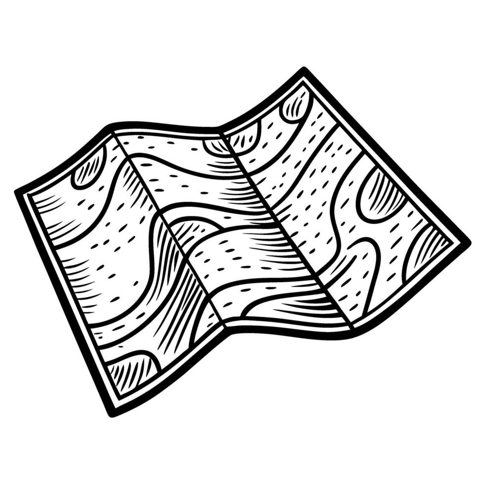 Folded navigation map illustration monochrome abstract topographic design with contour patterns and winding roads vector