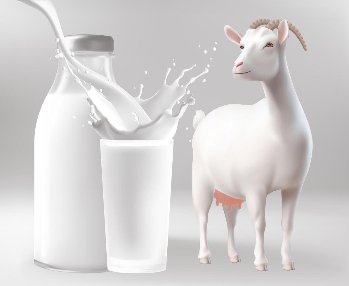 Goat and milk bottle with splash vector
