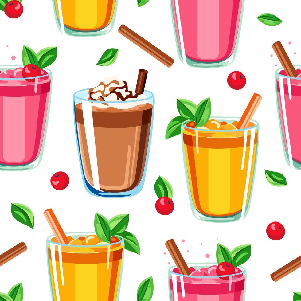 Soft drinks and cocktails seamless pattern. Cocktails summer seamless pattern background. Summer template for wrapping paper, textile, wallpaper and cards design vector