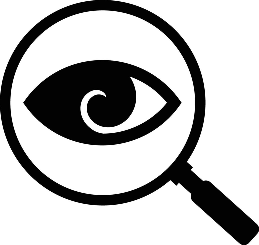Magnifier glass with eye icon. Find icon. Investigate concept symbol. vector