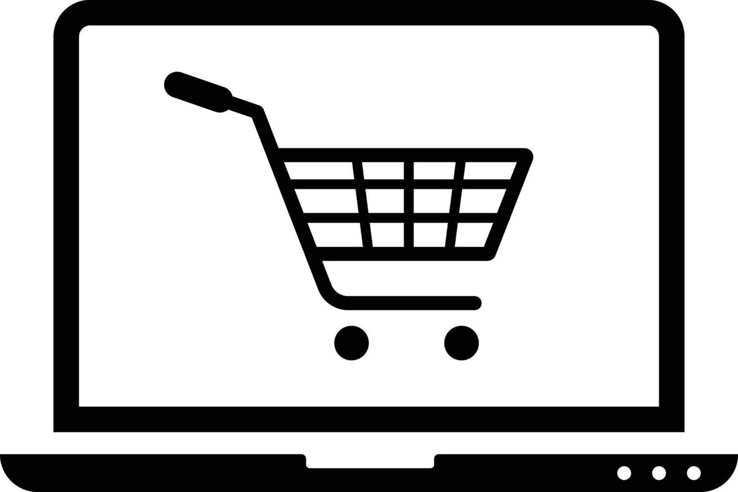 online shopping icon, shopping cart icon on laptop screen, Containing bag, basket, online shop business, click button. for app and website vector