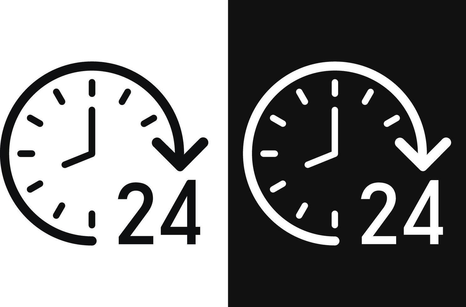 Clock with a 24 hours sign. All day service icon set. set in black colors vector