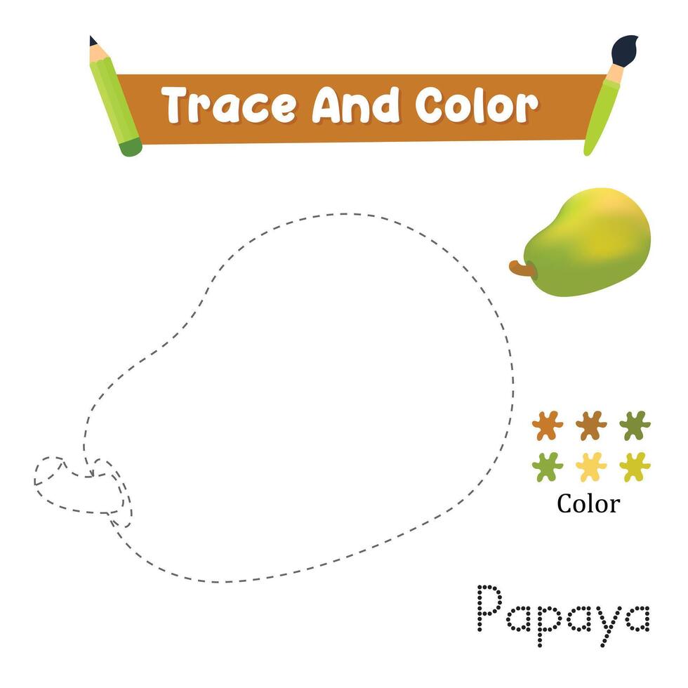 Handwriting Practice. Trace And Color The Papaya Food Which Is Perfect. Illustration vector
