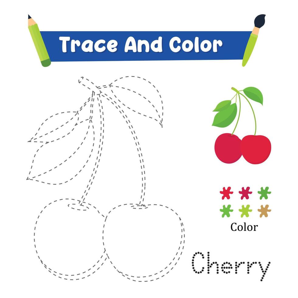Handwriting Practice. Trace And Color The Cherry Food Which Is Perfect. Illustration vector